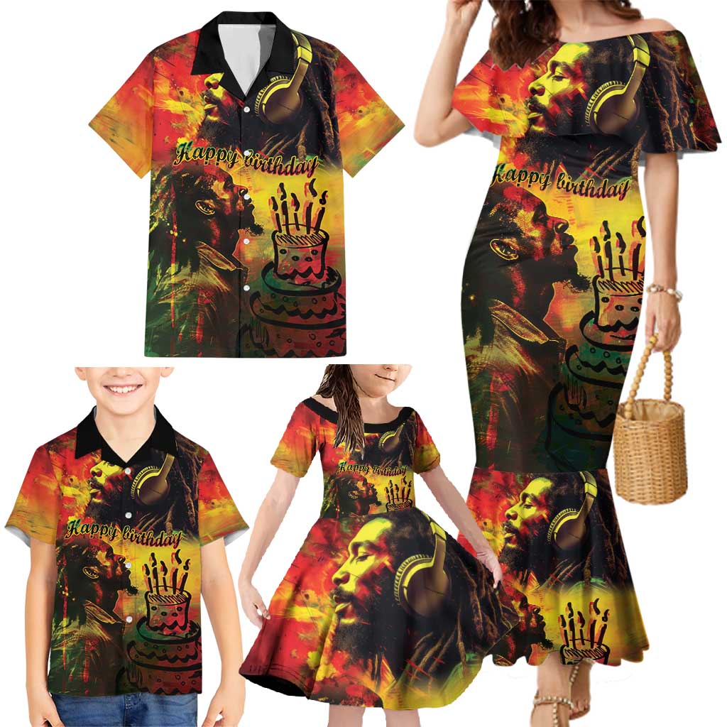 Happy Birthday King of Reggae Family Matching Mermaid Dress and Hawaiian Shirt LT9 - Wonder Print Shop