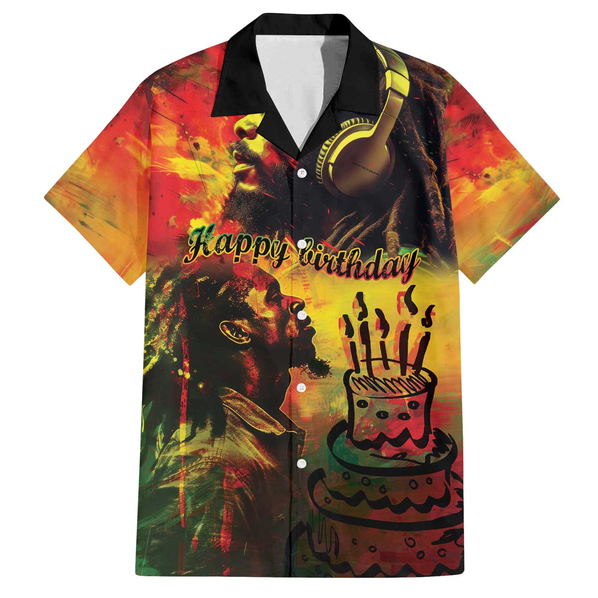 Happy Birthday King of Reggae Family Matching Off The Shoulder Long Sleeve Dress and Hawaiian Shirt - Wonder Print Shop