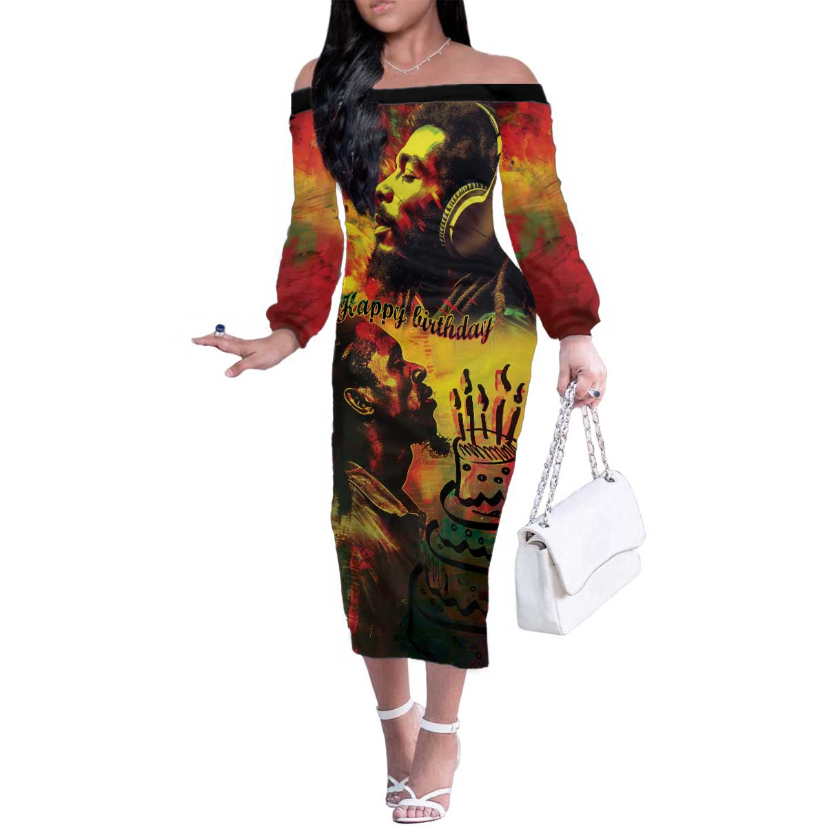 Happy Birthday King of Reggae Family Matching Off The Shoulder Long Sleeve Dress and Hawaiian Shirt - Wonder Print Shop