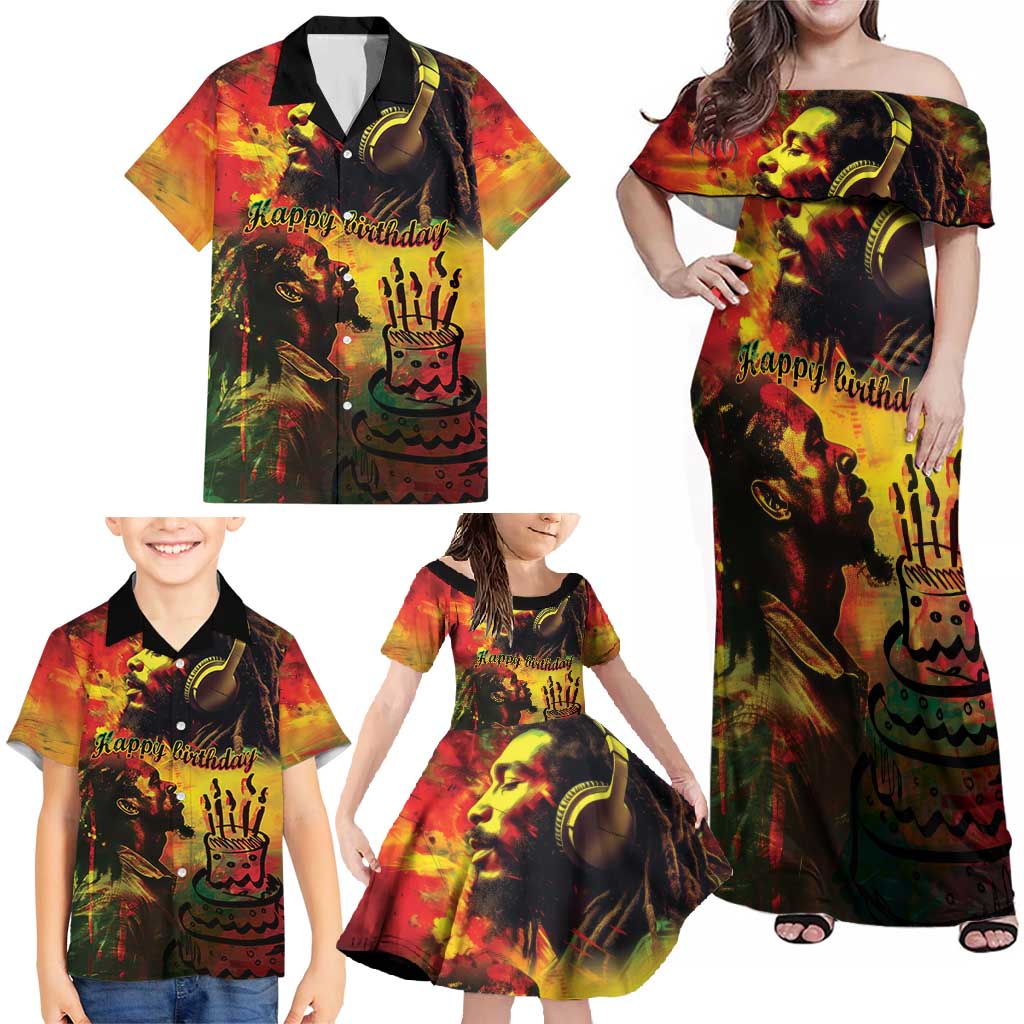 Happy Birthday King of Reggae Family Matching Off Shoulder Maxi Dress and Hawaiian Shirt LT9 - Wonder Print Shop