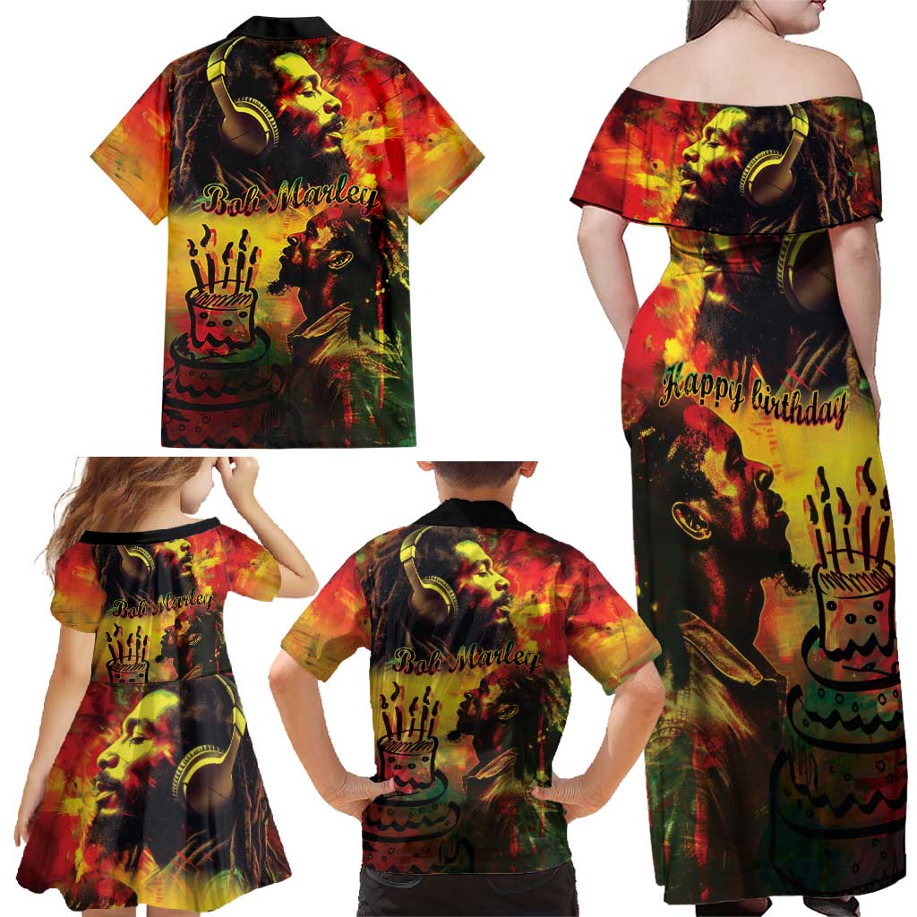 Happy Birthday King of Reggae Family Matching Off Shoulder Maxi Dress and Hawaiian Shirt LT9 - Wonder Print Shop