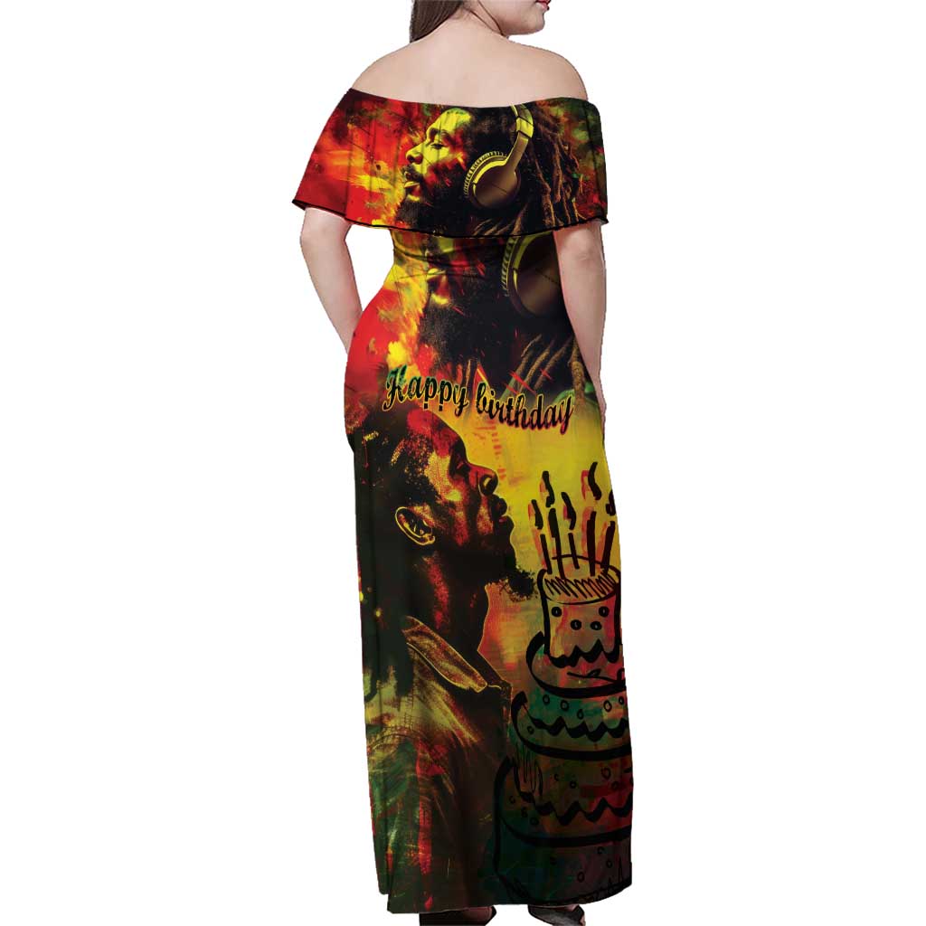 Happy Birthday King of Reggae Family Matching Off Shoulder Maxi Dress and Hawaiian Shirt LT9 - Wonder Print Shop