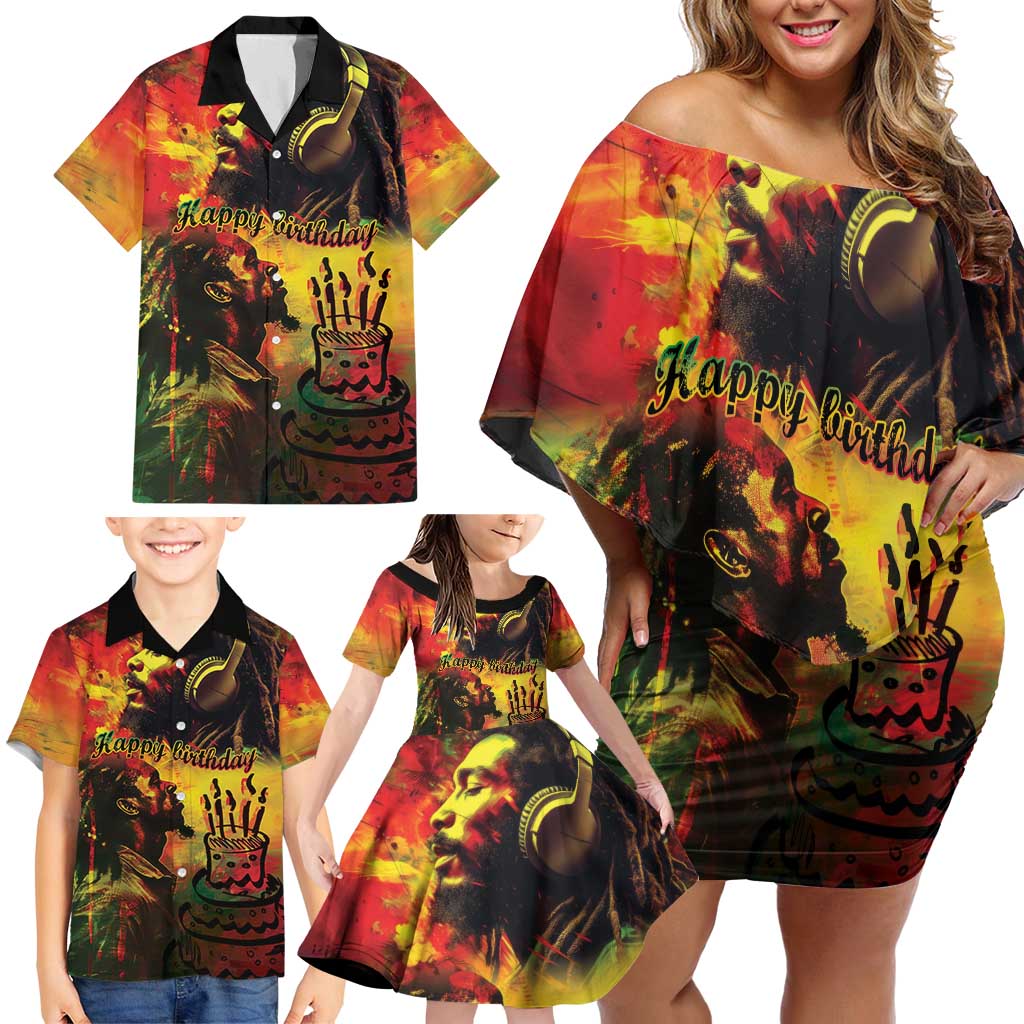 Happy Birthday King of Reggae Family Matching Off Shoulder Short Dress and Hawaiian Shirt LT9 - Wonder Print Shop
