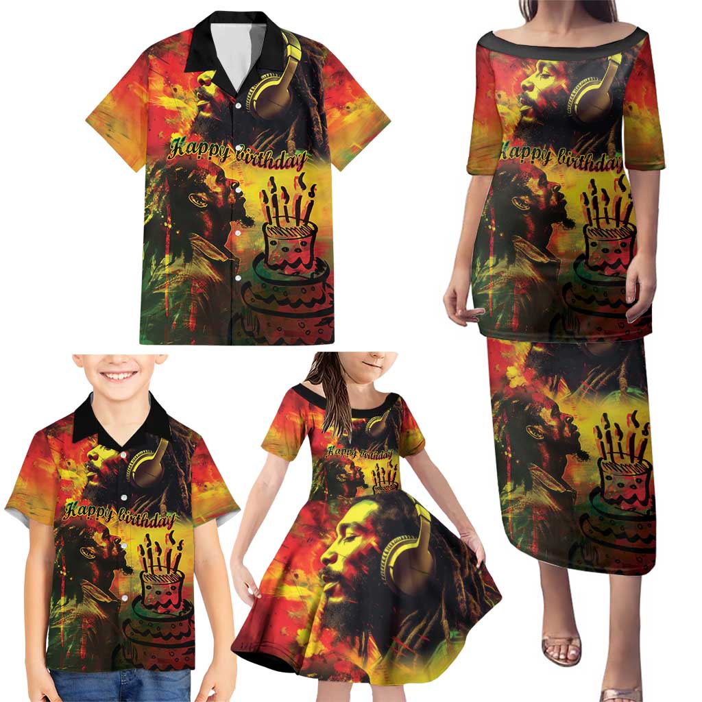 Happy Birthday King of Reggae Family Matching Puletasi and Hawaiian Shirt - Wonder Print Shop