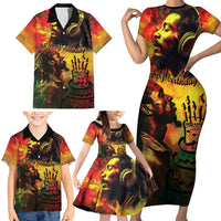 Happy Birthday King of Reggae Family Matching Short Sleeve Bodycon Dress and Hawaiian Shirt - Wonder Print Shop