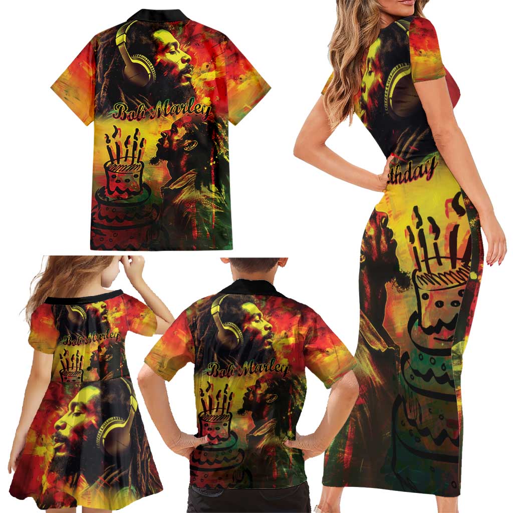 Happy Birthday King of Reggae Family Matching Short Sleeve Bodycon Dress and Hawaiian Shirt - Wonder Print Shop