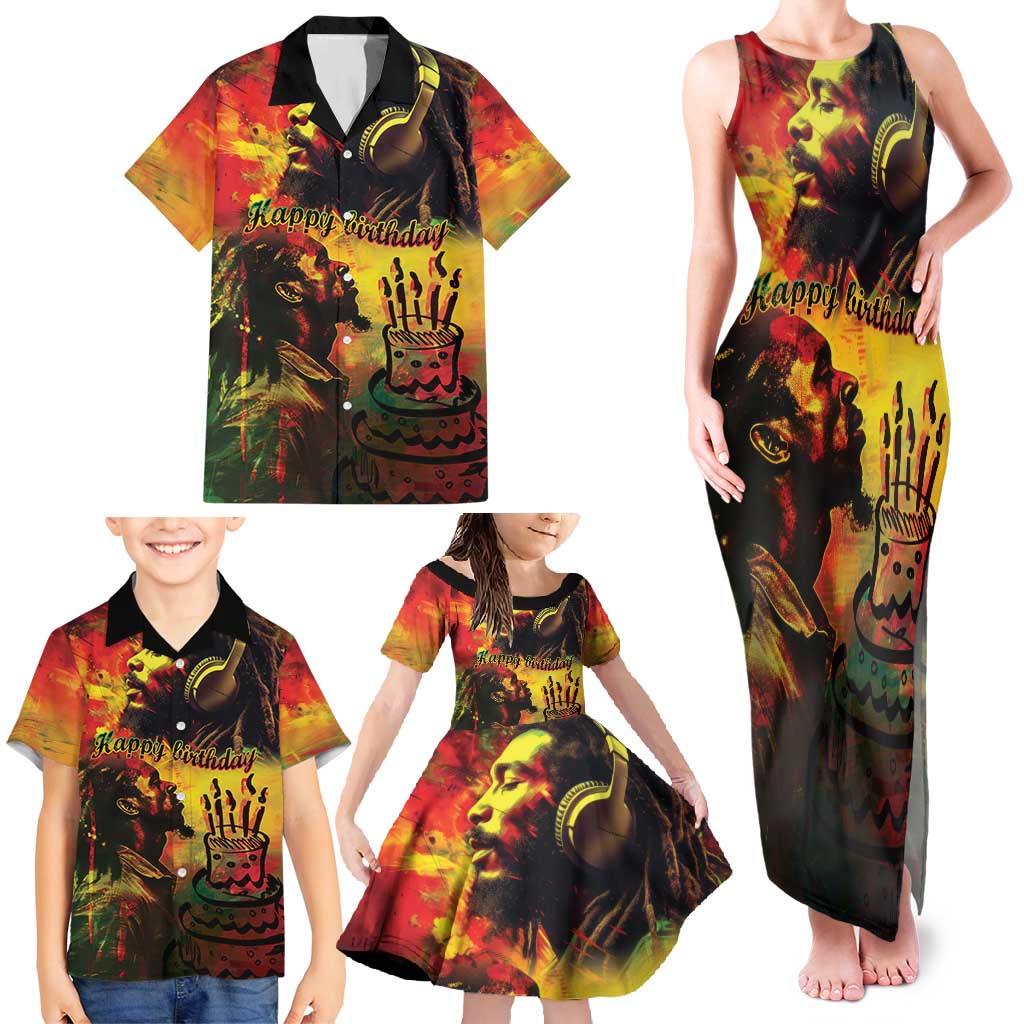 Happy Birthday King of Reggae Family Matching Tank Maxi Dress and Hawaiian Shirt - Wonder Print Shop