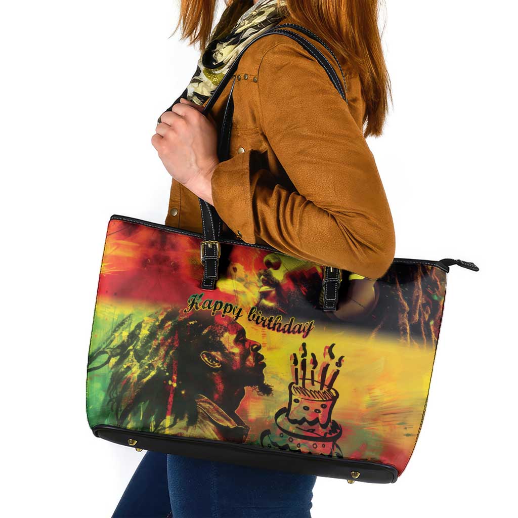 Happy Birthday King of Reggae Leather Tote Bag - Wonder Print Shop