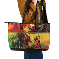 Happy Birthday King of Reggae Leather Tote Bag - Wonder Print Shop