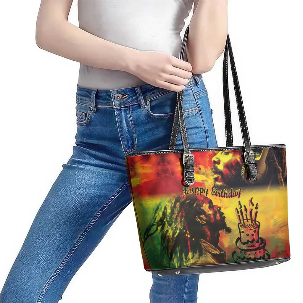 Happy Birthday King of Reggae Leather Tote Bag - Wonder Print Shop