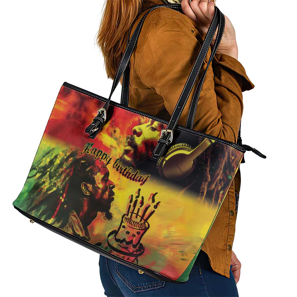 Happy Birthday King of Reggae Leather Tote Bag - Wonder Print Shop