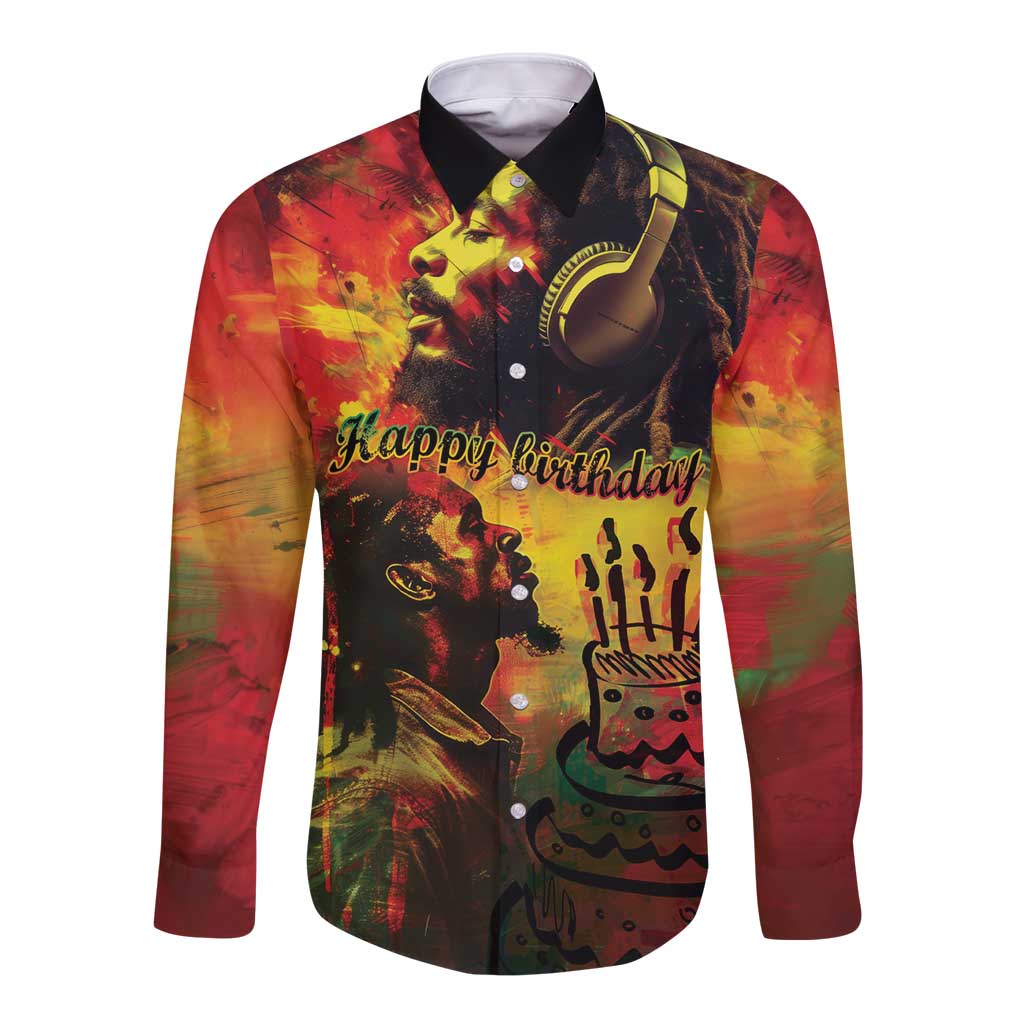 Happy Birthday King of Reggae Long Sleeve Button Shirt - Wonder Print Shop