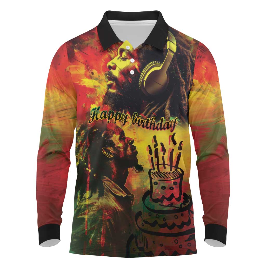 Happy Birthday King of Reggae Long Sleeve Polo Shirt - Wonder Print Shop