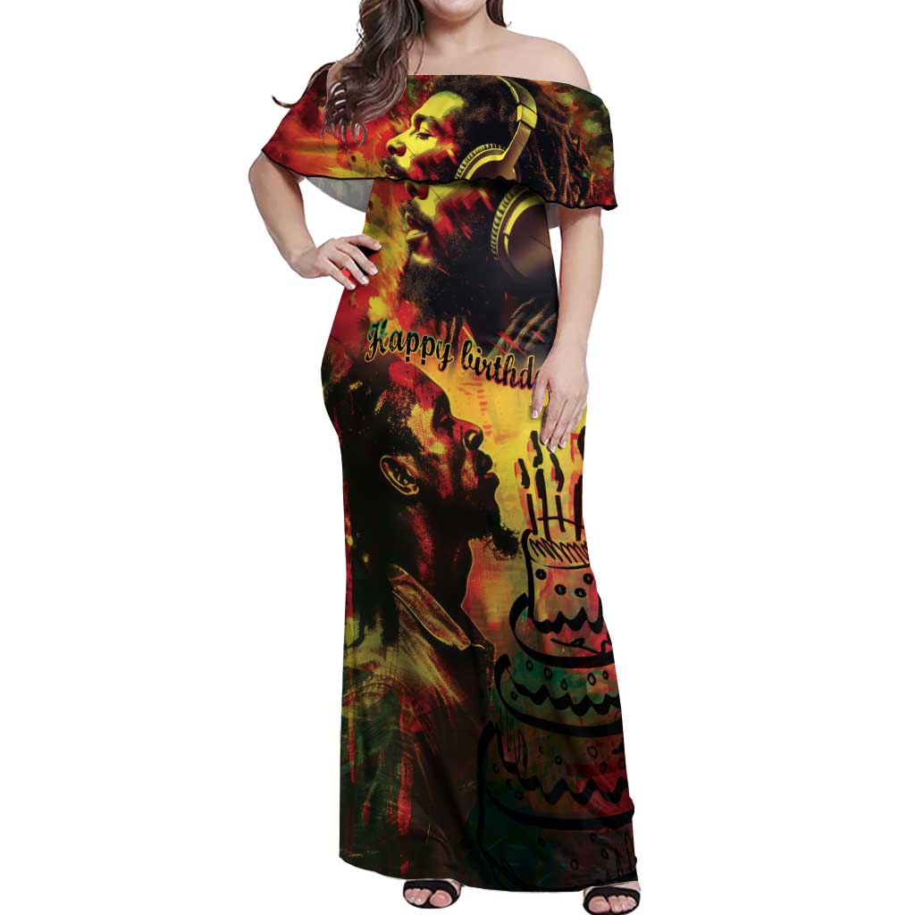 Happy Birthday King of Reggae Off Shoulder Maxi Dress - Wonder Print Shop