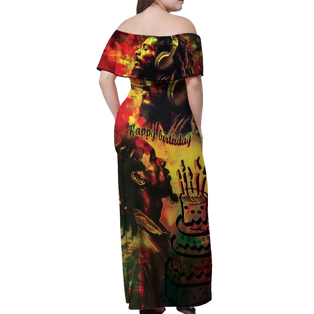 Happy Birthday King of Reggae Off Shoulder Maxi Dress - Wonder Print Shop