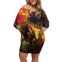 Happy Birthday King of Reggae Off Shoulder Short Dress - Wonder Print Shop