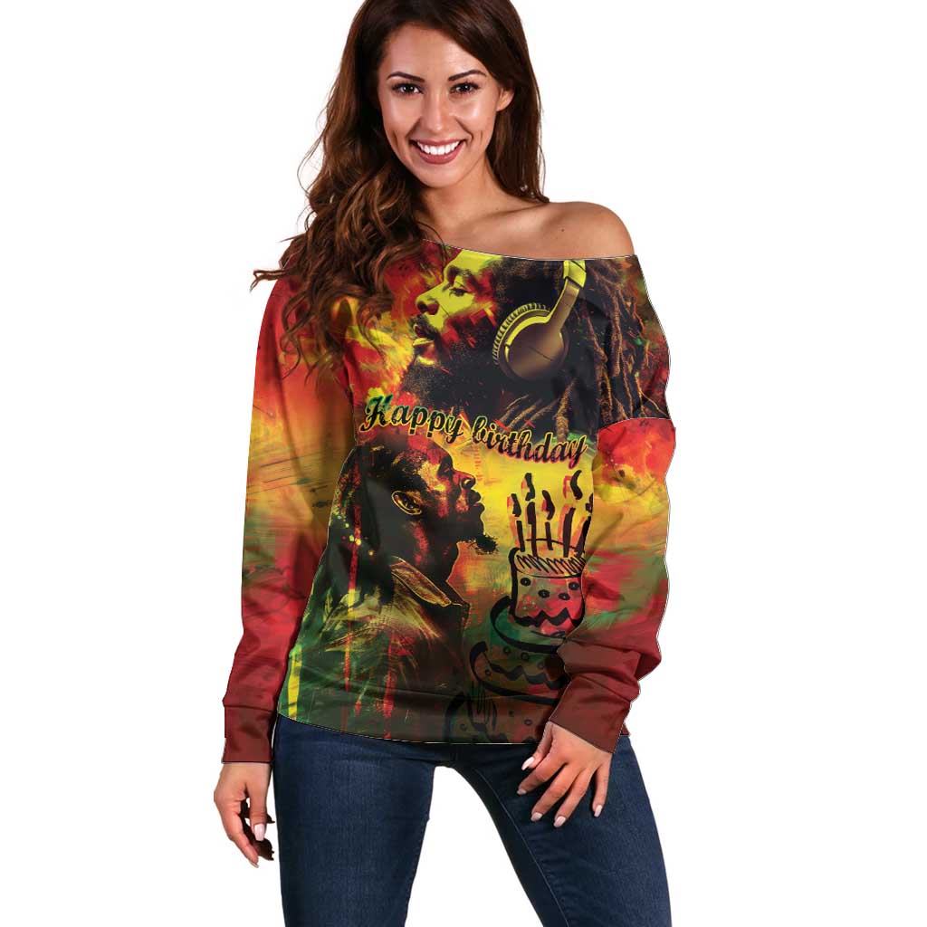 Happy Birthday King of Reggae Off Shoulder Sweater - Wonder Print Shop