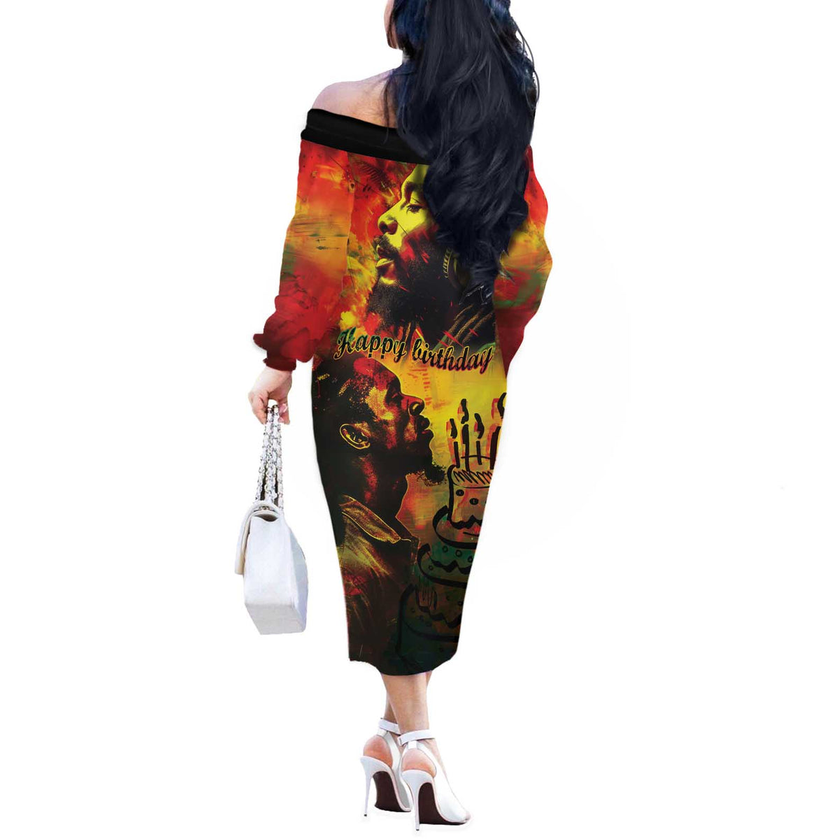 Happy Birthday King of Reggae Off The Shoulder Long Sleeve Dress - Wonder Print Shop