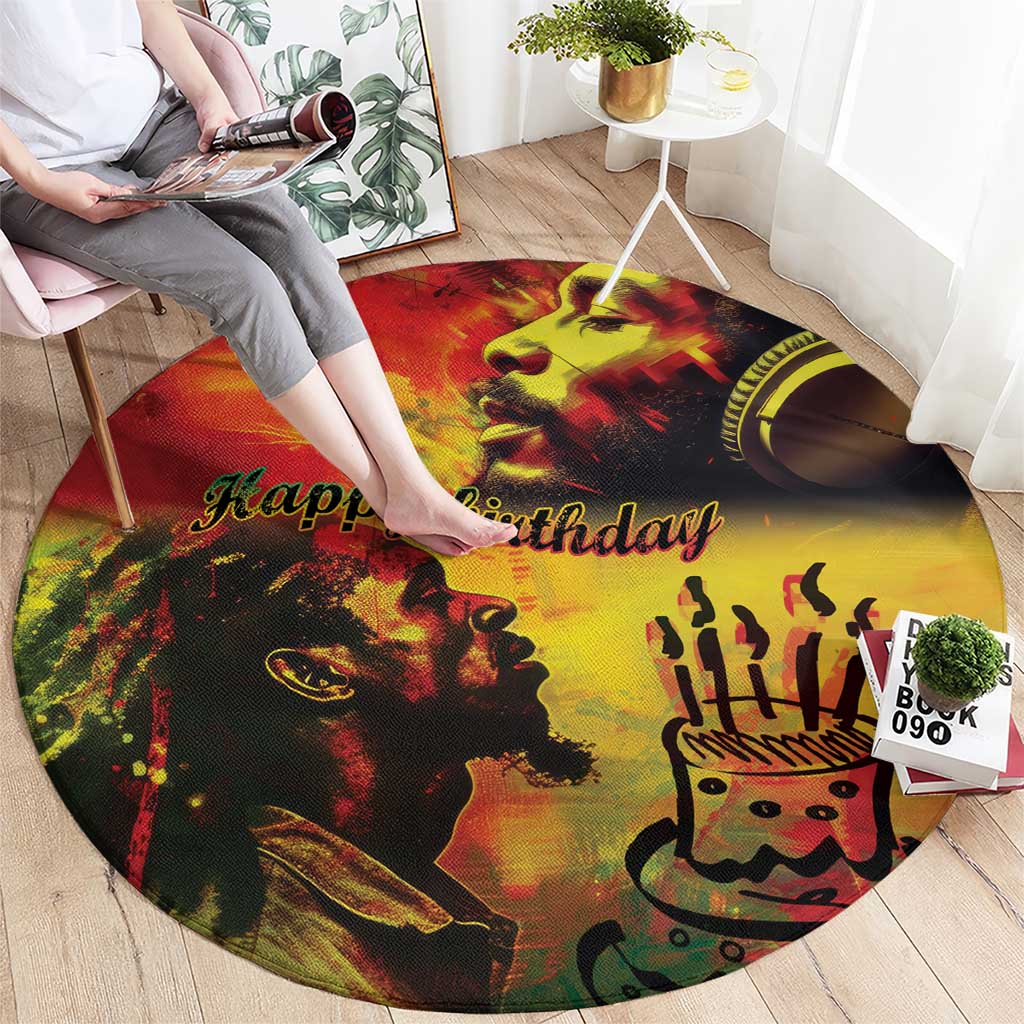 Happy Birthday King of Reggae Round Carpet