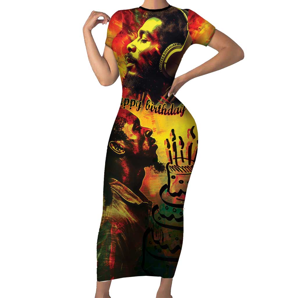 Happy Birthday King of Reggae Short Sleeve Bodycon Dress - Wonder Print Shop