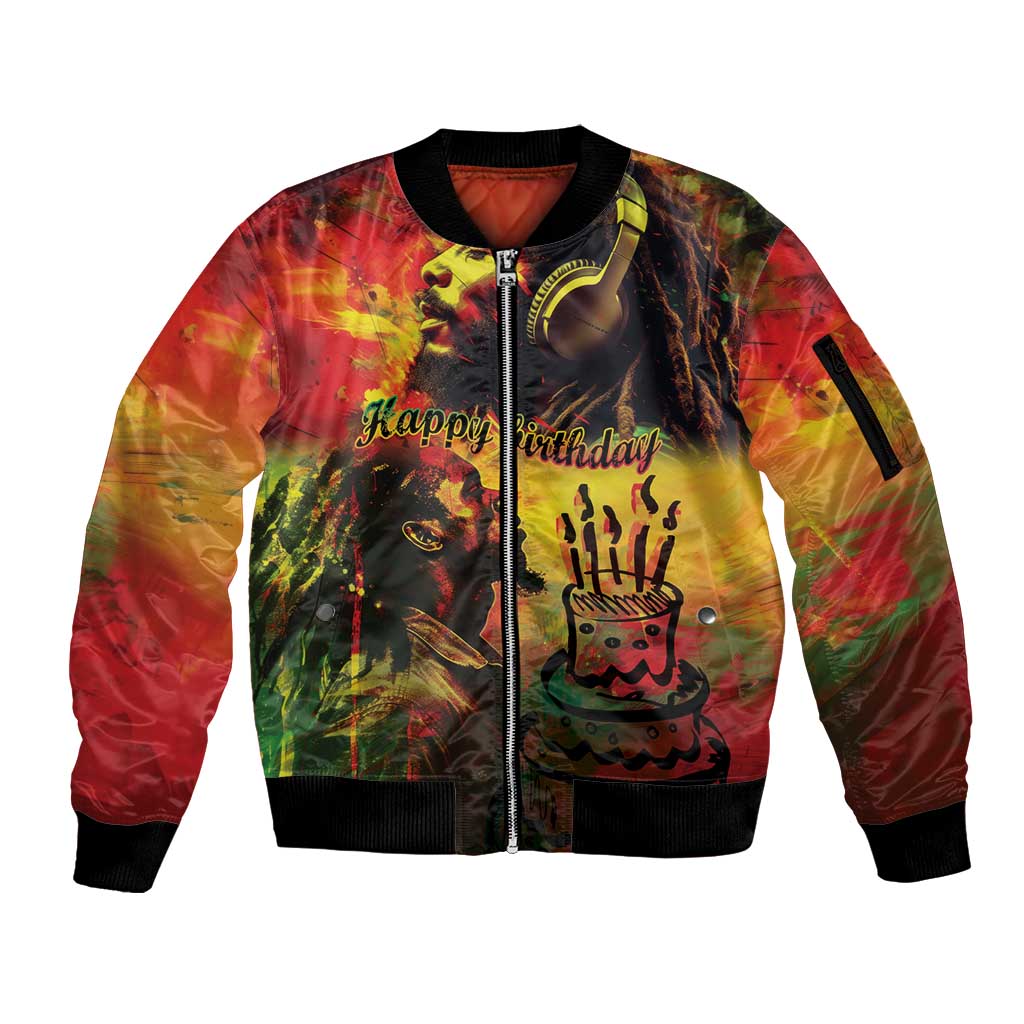 Happy Birthday King of Reggae Sleeve Zip Bomber Jacket - Wonder Print Shop