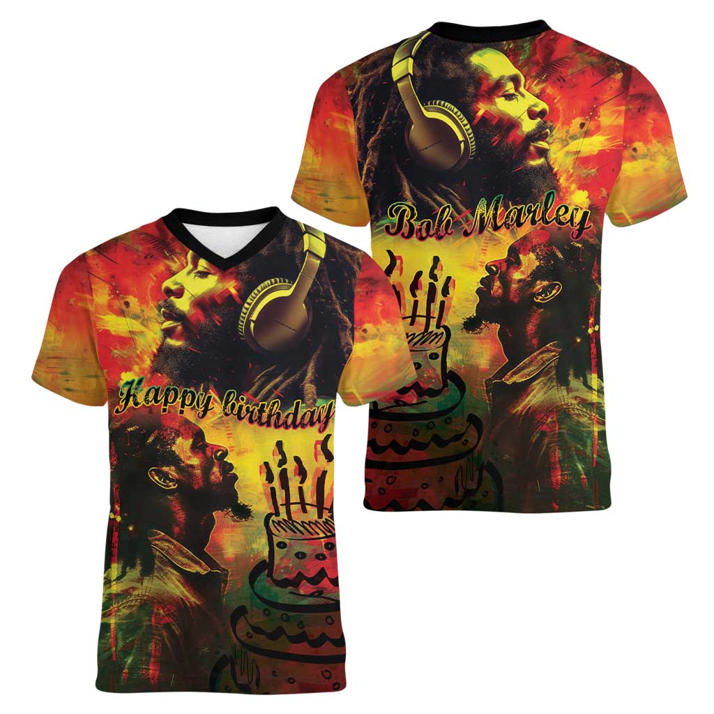 Happy Birthday King of Reggae Women V-Neck T-Shirt - Wonder Print Shop