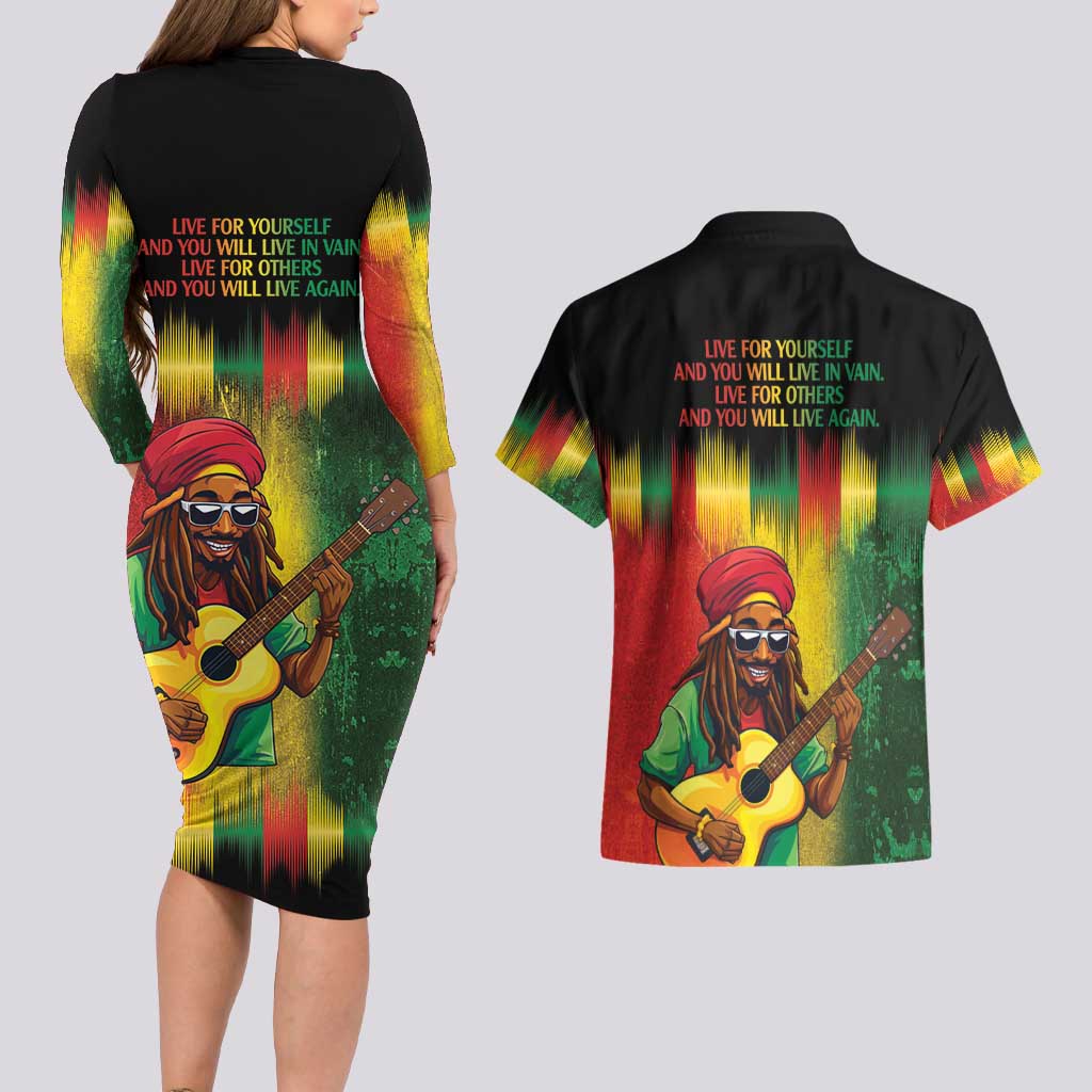 Honoring Reggae Legend Bob Birthday Couples Matching Long Sleeve Bodycon Dress and Hawaiian Shirt LT9 - Wonder Print Shop