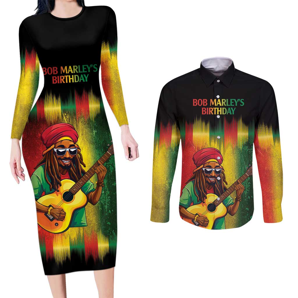 Honoring Reggae Legend Bob Birthday Couples Matching Long Sleeve Bodycon Dress and Long Sleeve Button Shirt LT9 - Wonder Print Shop