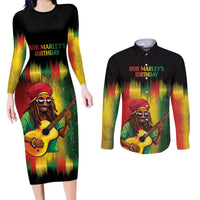Honoring Reggae Legend Bob Birthday Couples Matching Long Sleeve Bodycon Dress and Long Sleeve Button Shirt LT9 - Wonder Print Shop