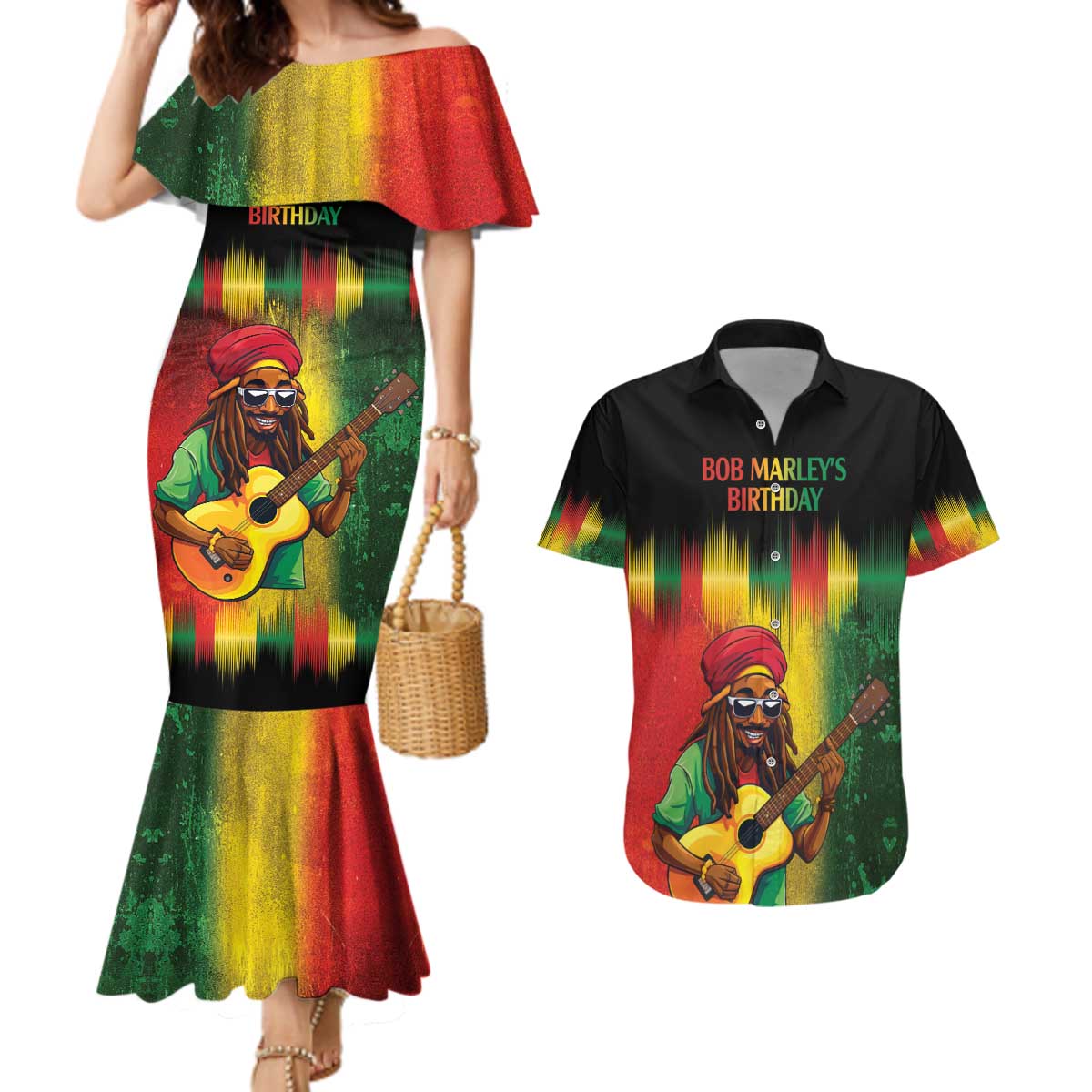 Honoring Reggae Legend Bob Birthday Couples Matching Mermaid Dress and Hawaiian Shirt LT9 - Wonder Print Shop