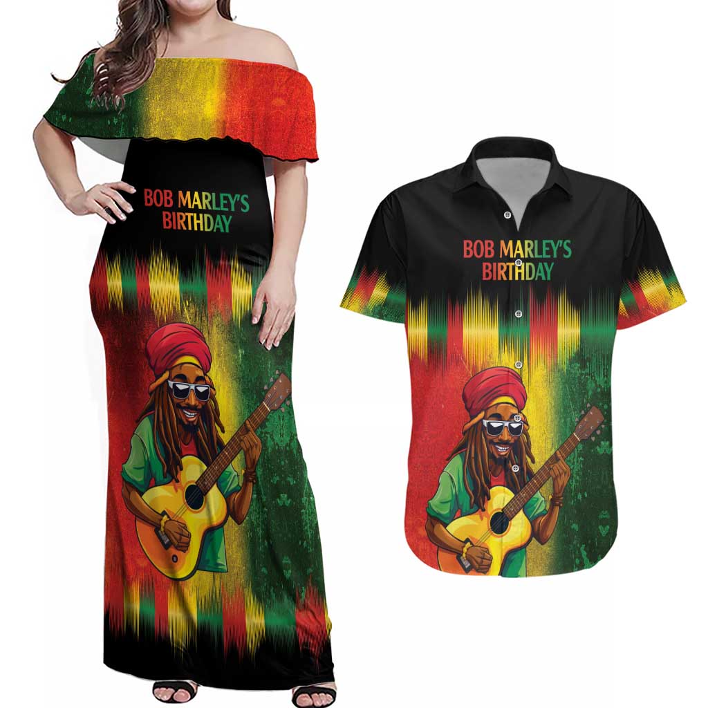 Honoring Reggae Legend Bob Birthday Couples Matching Off Shoulder Maxi Dress and Hawaiian Shirt LT9 - Wonder Print Shop