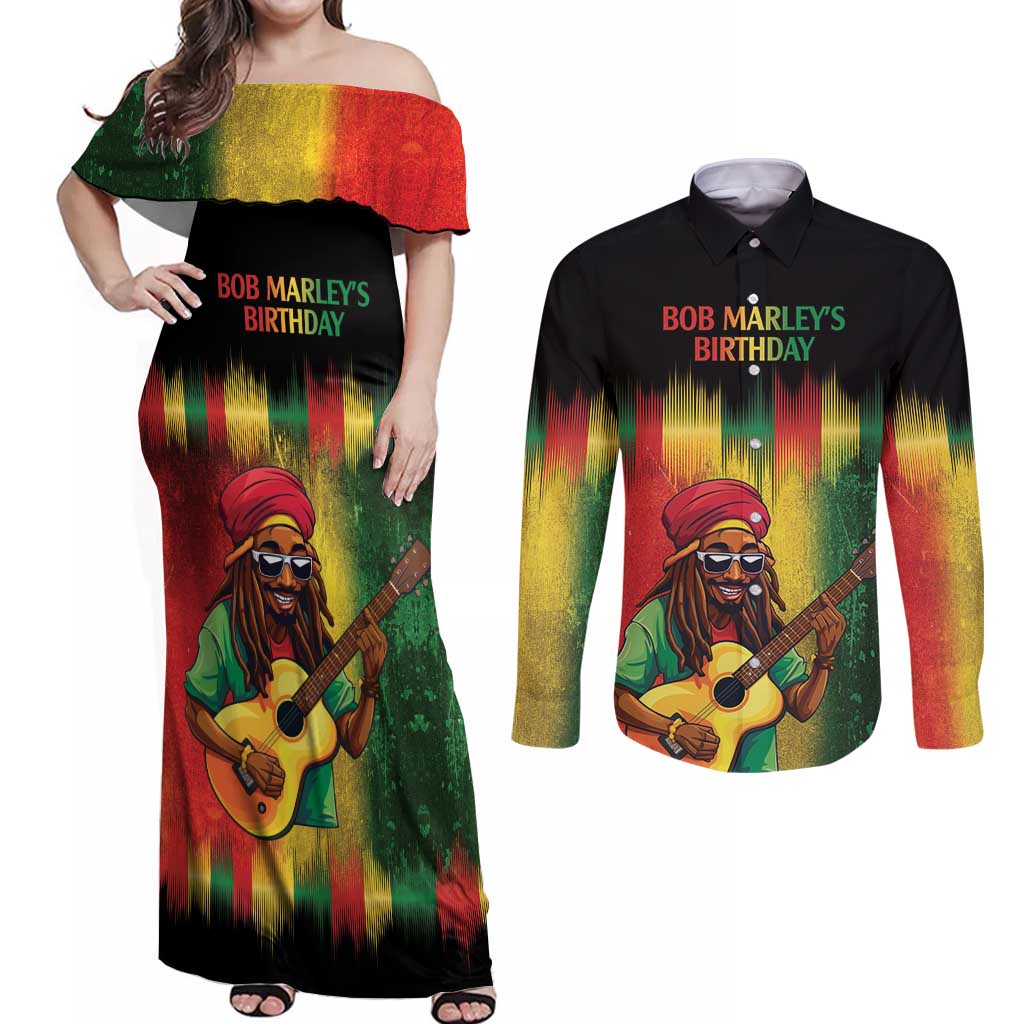 Honoring Reggae Legend Bob Birthday Couples Matching Off Shoulder Maxi Dress and Long Sleeve Button Shirt LT9 - Wonder Print Shop