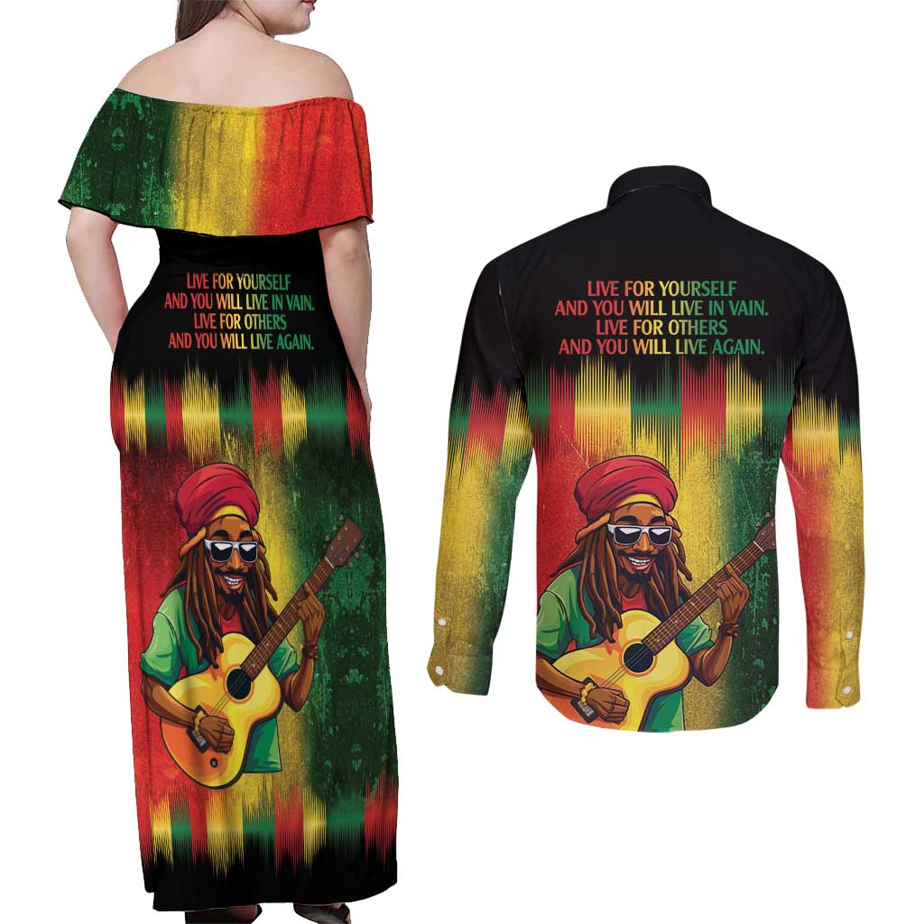Honoring Reggae Legend Bob Birthday Couples Matching Off Shoulder Maxi Dress and Long Sleeve Button Shirt LT9 - Wonder Print Shop