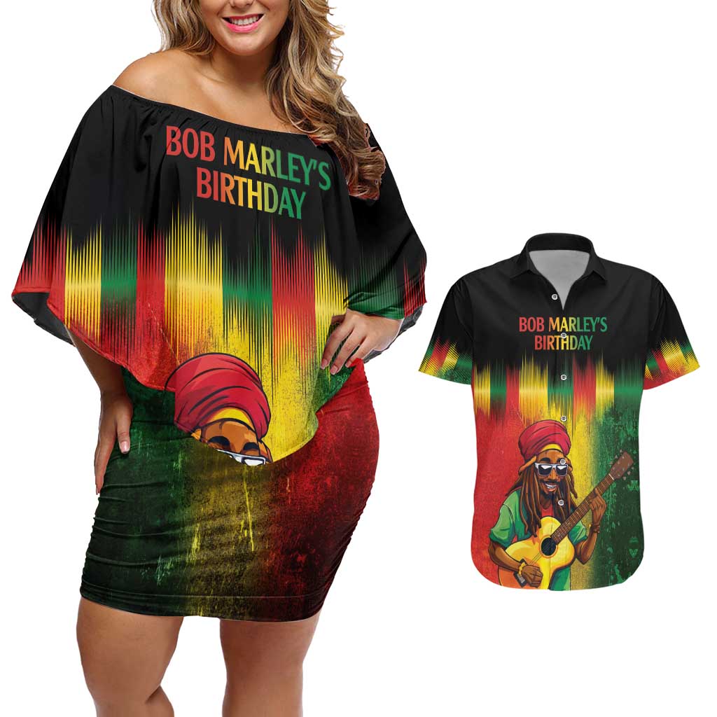 Honoring Reggae Legend Bob Birthday Couples Matching Off Shoulder Short Dress and Hawaiian Shirt LT9 - Wonder Print Shop