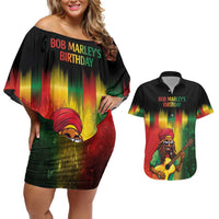 Honoring Reggae Legend Bob Birthday Couples Matching Off Shoulder Short Dress and Hawaiian Shirt LT9 - Wonder Print Shop