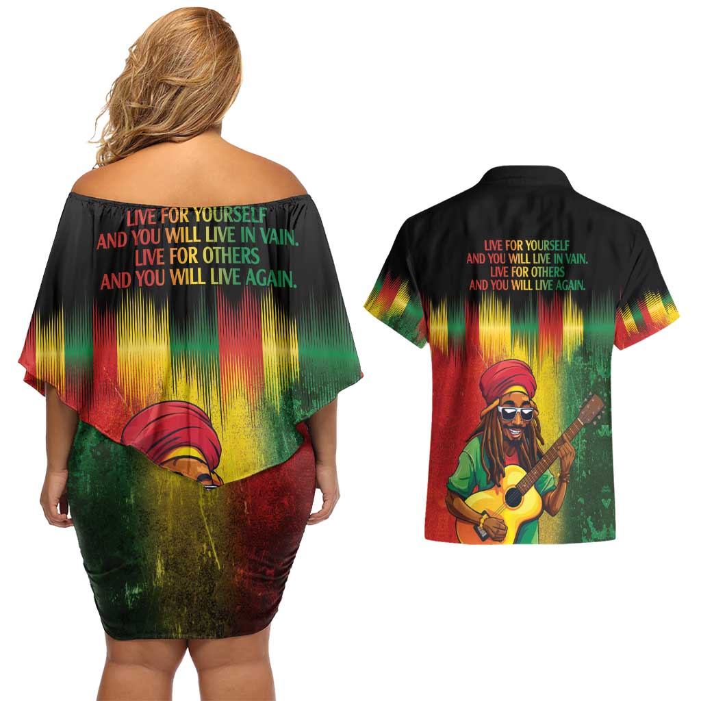 Honoring Reggae Legend Bob Birthday Couples Matching Off Shoulder Short Dress and Hawaiian Shirt LT9 - Wonder Print Shop