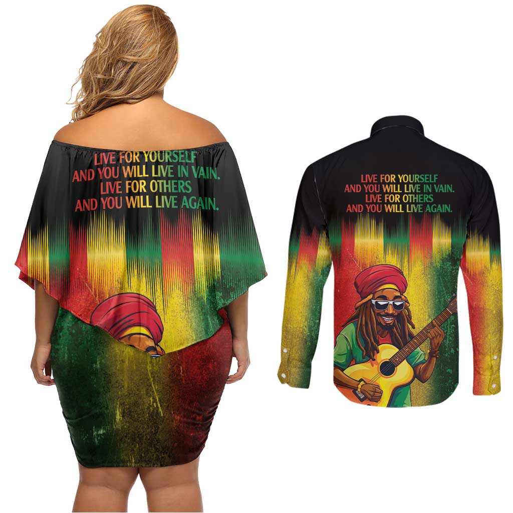 Honoring Reggae Legend Bob Birthday Couples Matching Off Shoulder Short Dress and Long Sleeve Button Shirt LT9 - Wonder Print Shop
