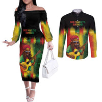 Honoring Reggae Legend Bob Birthday Couples Matching Off The Shoulder Long Sleeve Dress and Long Sleeve Button Shirt