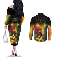 Honoring Reggae Legend Bob Birthday Couples Matching Off The Shoulder Long Sleeve Dress and Long Sleeve Button Shirt