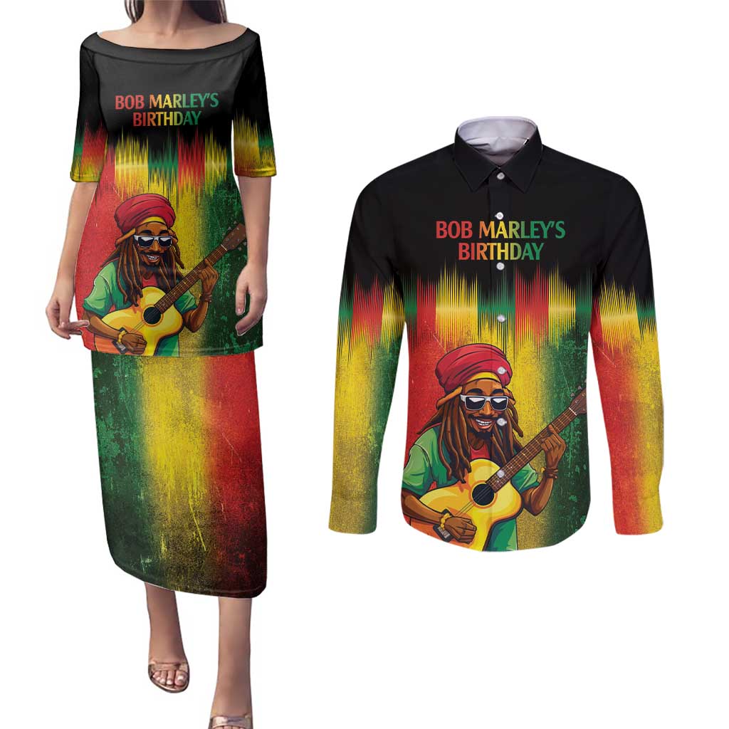 Honoring Reggae Legend Bob Birthday Couples Matching Puletasi and Long Sleeve Button Shirt LT9 - Wonder Print Shop