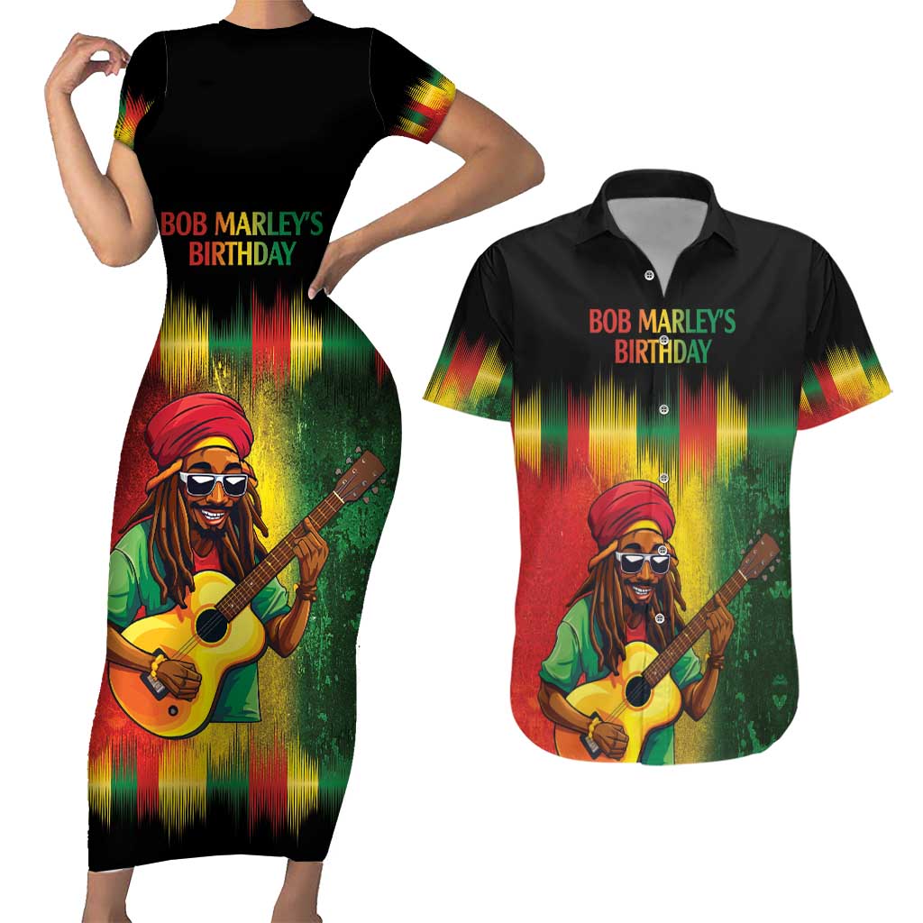 Honoring Reggae Legend Bob Birthday Couples Matching Short Sleeve Bodycon Dress and Hawaiian Shirt LT9 - Wonder Print Shop