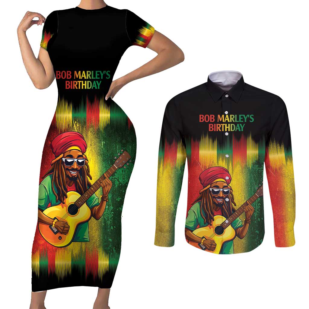 Honoring Reggae Legend Bob Birthday Couples Matching Short Sleeve Bodycon Dress and Long Sleeve Button Shirt LT9 - Wonder Print Shop