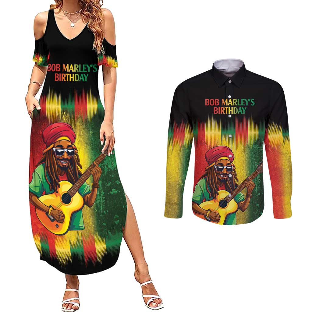 Honoring Reggae Legend Bob Birthday Couples Matching Summer Maxi Dress and Long Sleeve Button Shirt LT9 - Wonder Print Shop