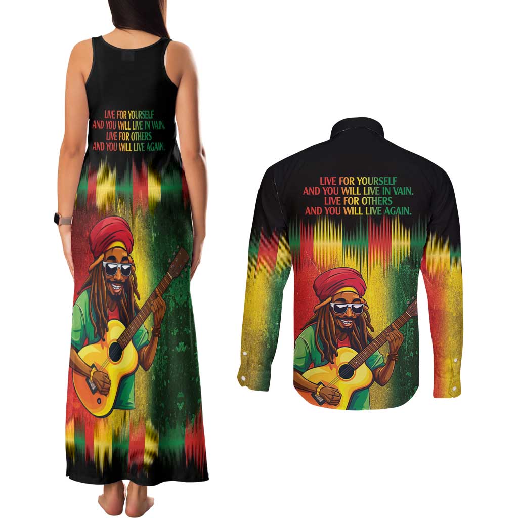 Honoring Reggae Legend Bob Birthday Couples Matching Tank Maxi Dress and Long Sleeve Button Shirt LT9 - Wonder Print Shop