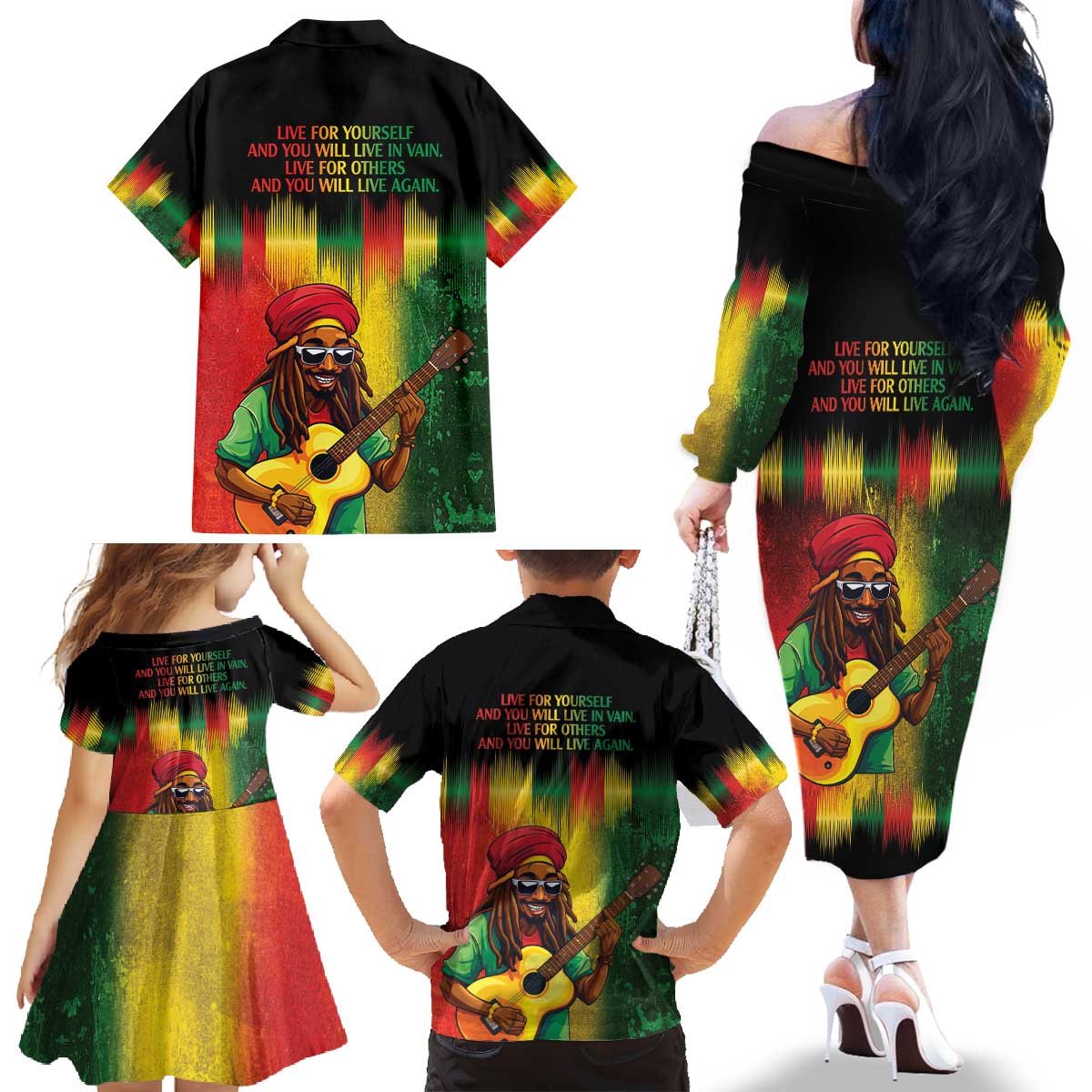 Honoring Reggae Legend Bob Birthday Family Matching Off The Shoulder Long Sleeve Dress and Hawaiian Shirt - Wonder Print Shop