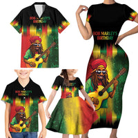 Honoring Reggae Legend Bob Birthday Family Matching Short Sleeve Bodycon Dress and Hawaiian Shirt - Wonder Print Shop