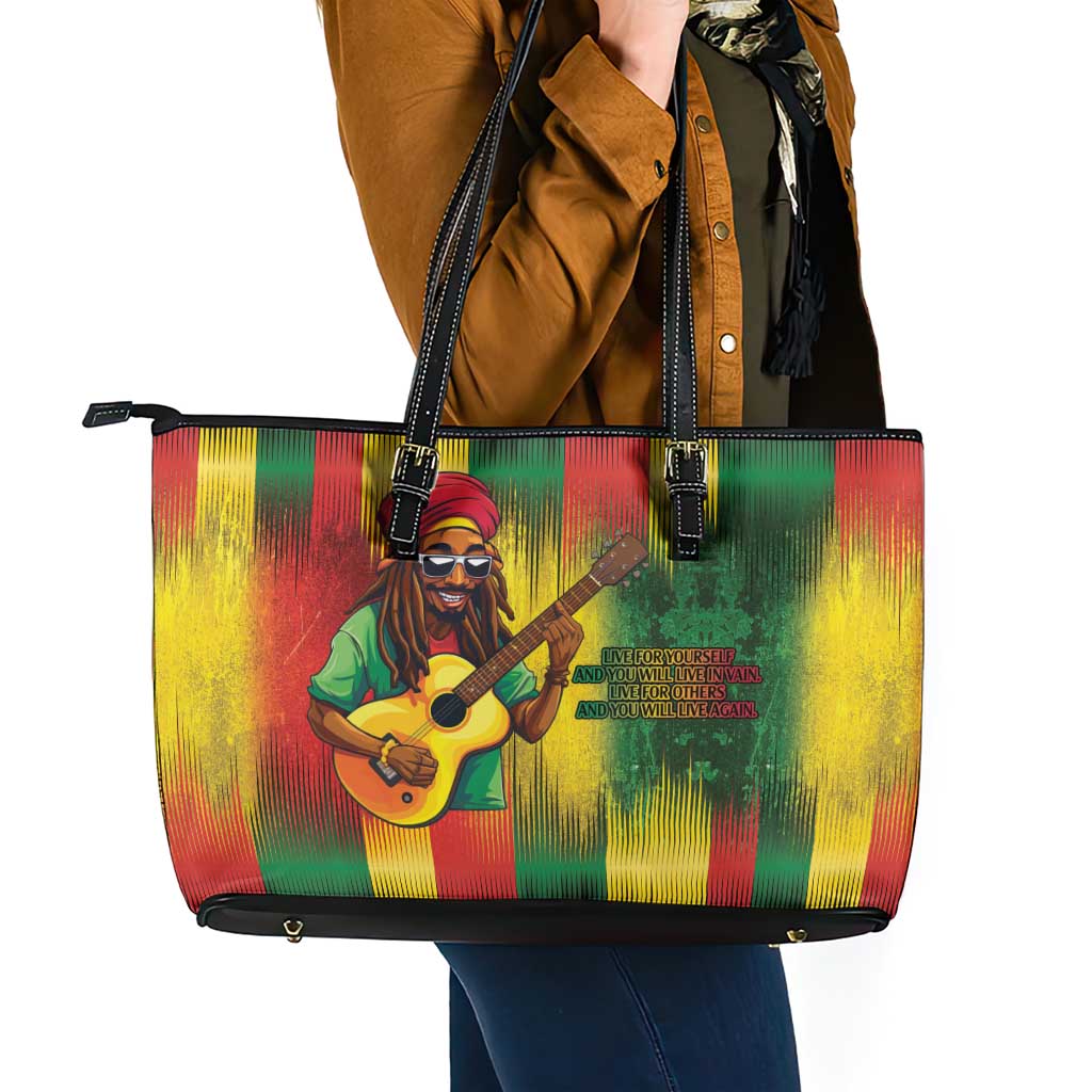 Honoring Reggae Legend Bob Birthday Leather Tote Bag - Wonder Print Shop