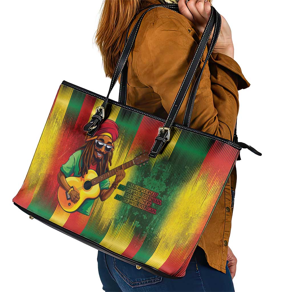 Honoring Reggae Legend Bob Birthday Leather Tote Bag - Wonder Print Shop