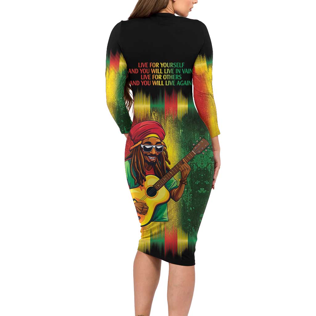 Honoring Reggae Legend Bob Birthday Long Sleeve Bodycon Dress - Wonder Print Shop