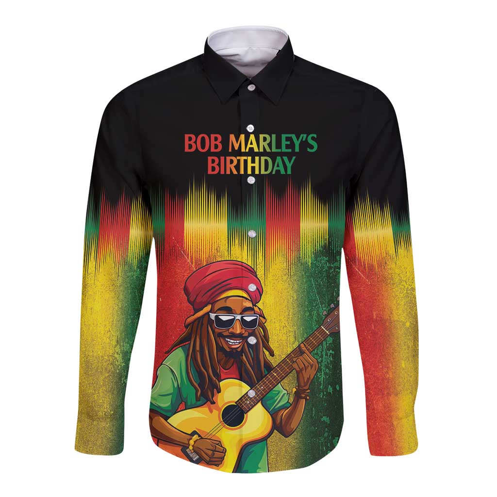 Honoring Reggae Legend Bob Birthday Long Sleeve Button Shirt - Wonder Print Shop